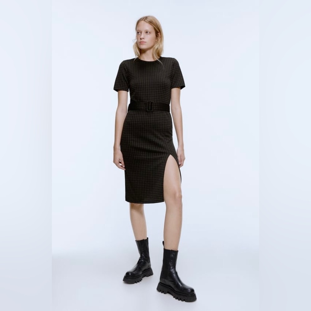 ZARA Green and Black Plaid Dress - Size Small